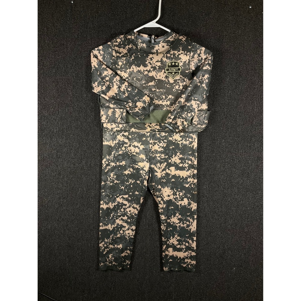 Kids Digital Camo Army Soldier Costume Jumpsuit with Tactical Vest Set